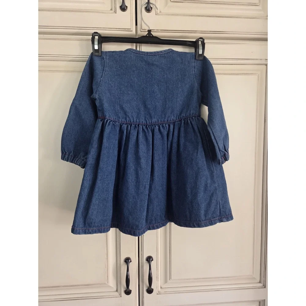 Vtg Winnie The Pooh Denim Dress Girls 3t Long Sleeve Kids 90s Y2k butterfly